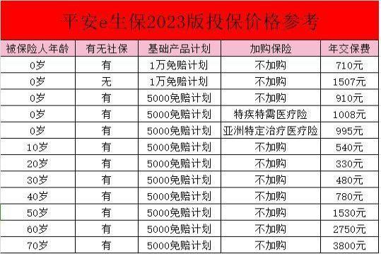 平安保险e生保一年多少钱